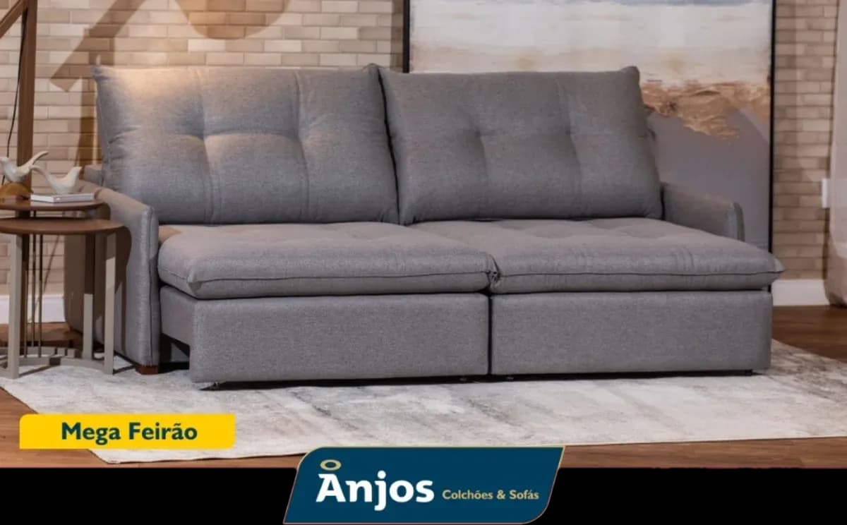Sofá Petri retrátil cinza em ambiente decorado